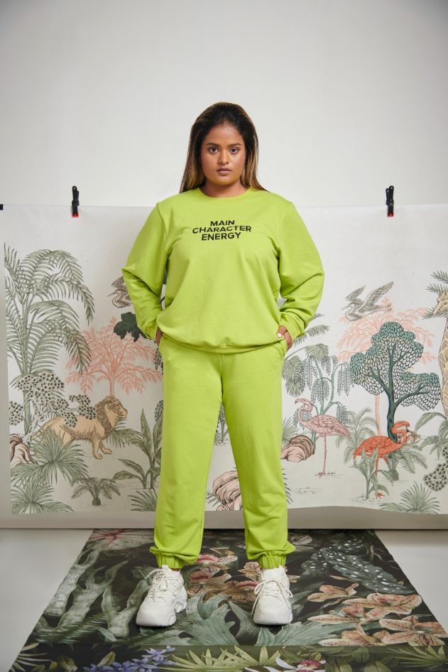 Main Character Energy Bamboo Terry Sweatshirt in vibrant green.