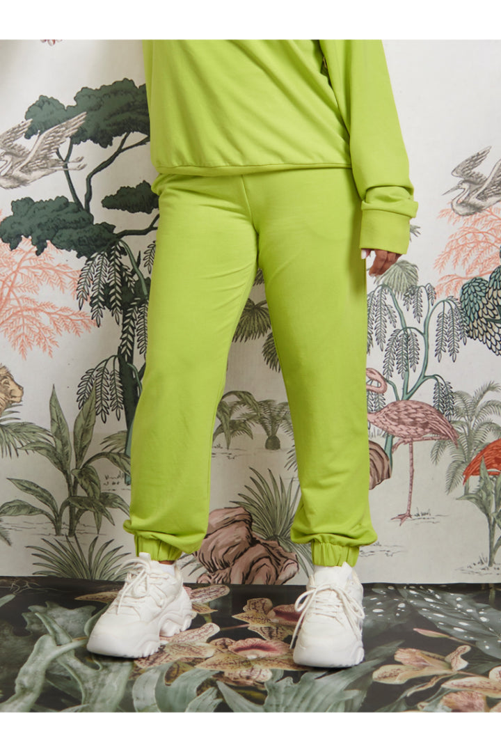 Main Character Energy Bamboo Terry Jogger Set in vibrant green color.