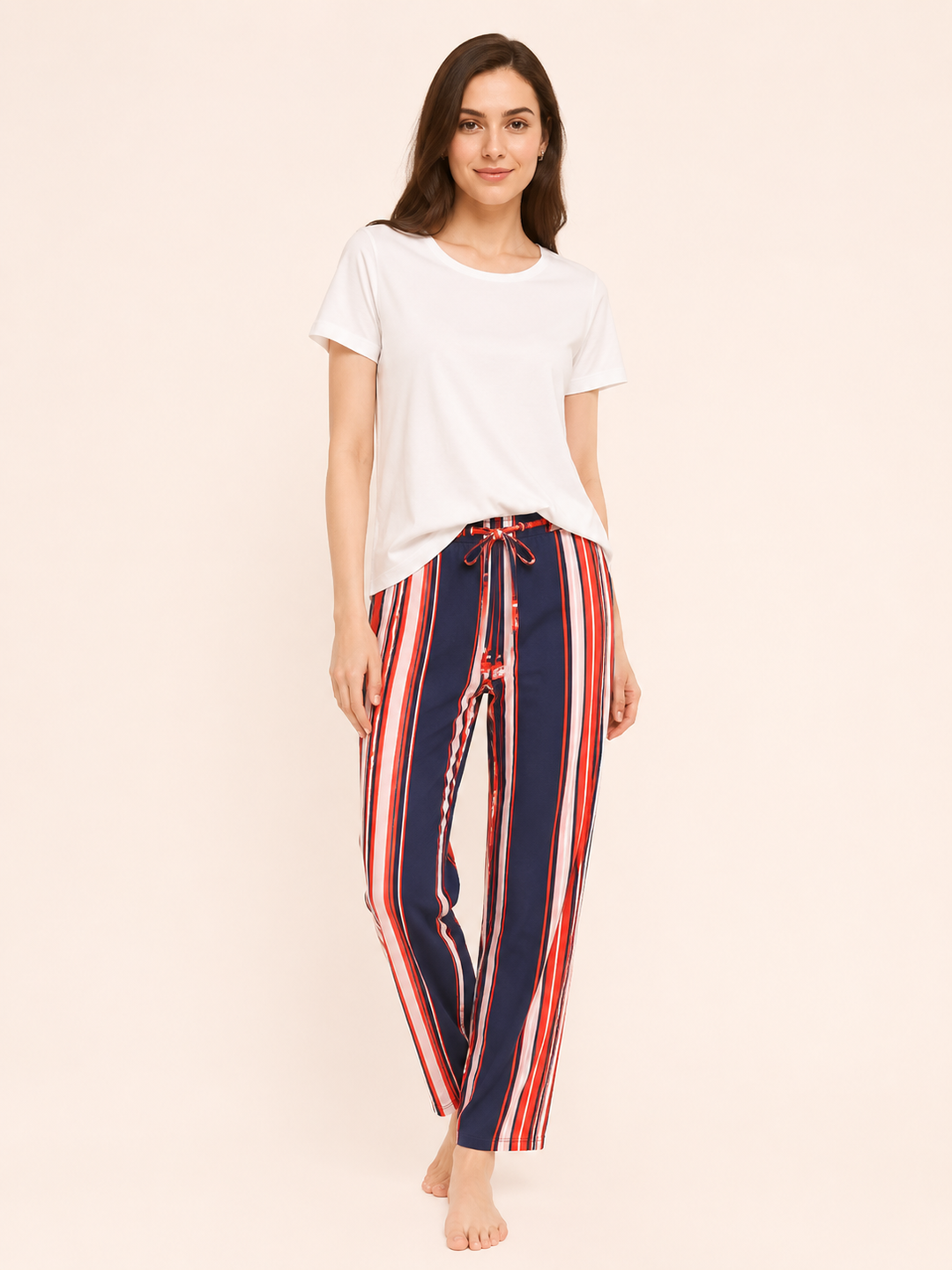 Classic Stripe Pajama Set With White tee