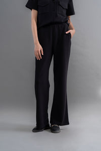 Lushknit® 2.0 black straight multitask pants displayed on a model.