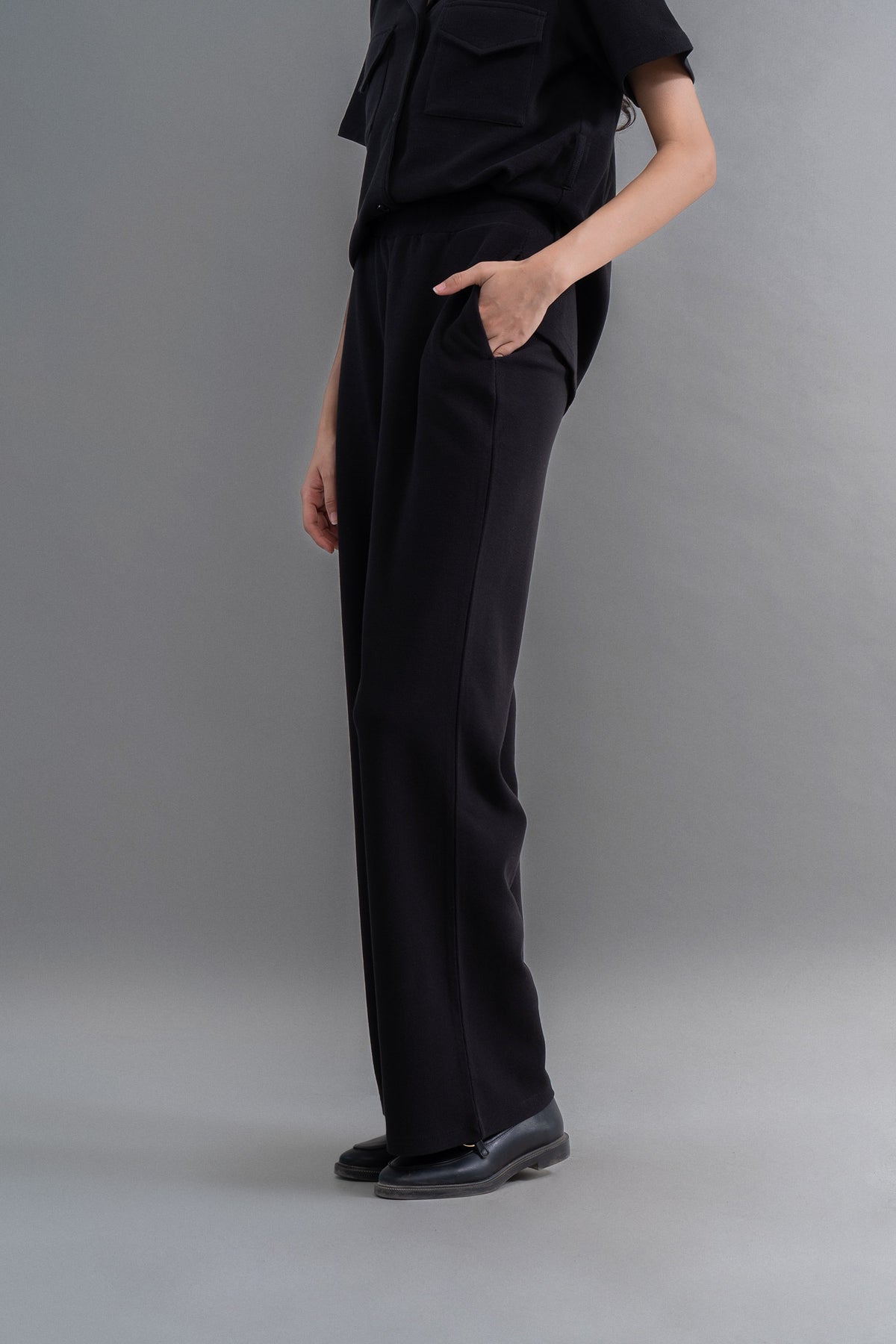 Lushknit® 2.0 Black Straight Multitask Pants displayed on model.