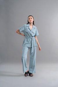 Model wearing Safari Lushknit® 2.0 Aqua Set, stylish and comfortable.