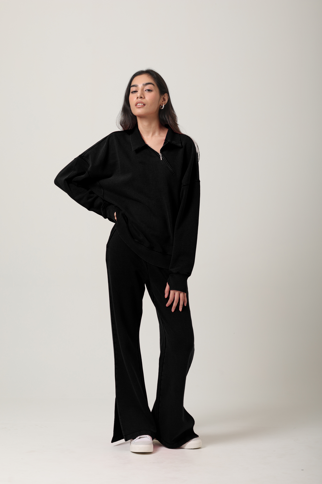 100% Cotton Terry Black Acid Wash Polo Set