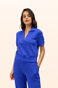 Luminous Blue Ottoman Cropped Polo