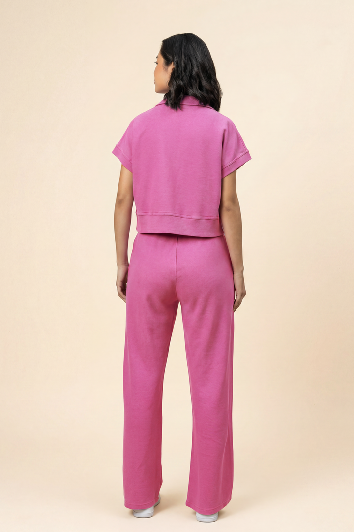 Pop Pink Reverse Terry Cropped Polo