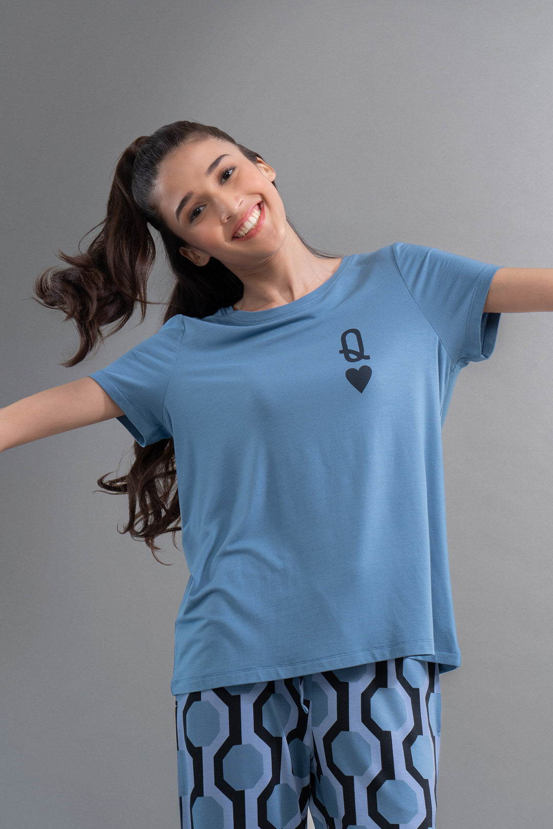 Q Heart Modal Round Neck Top
