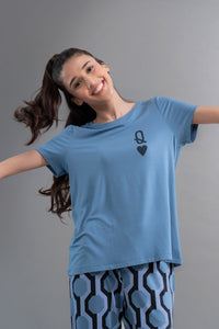 Q Heart Modal Round Neck Top on a smiling model, stylish and comfortable.