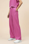 Pop Pink Reverse Terry Mid-Rise Wide-Leg Pant