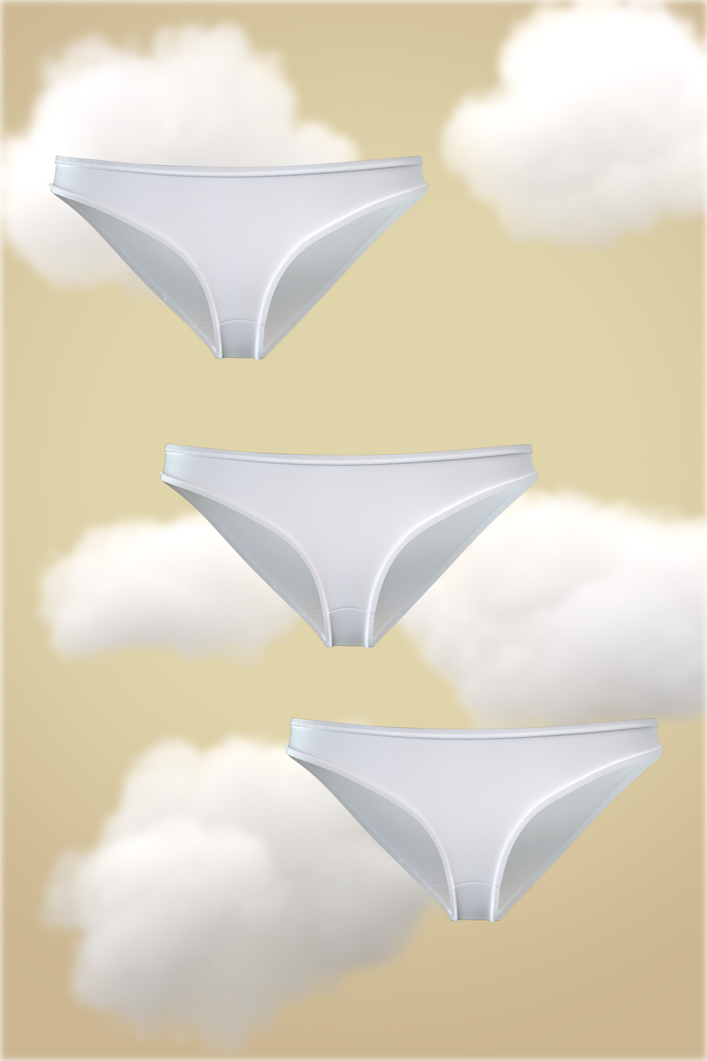 Set of three Supima Full Coverage Bikini - Cloudy White Nessies