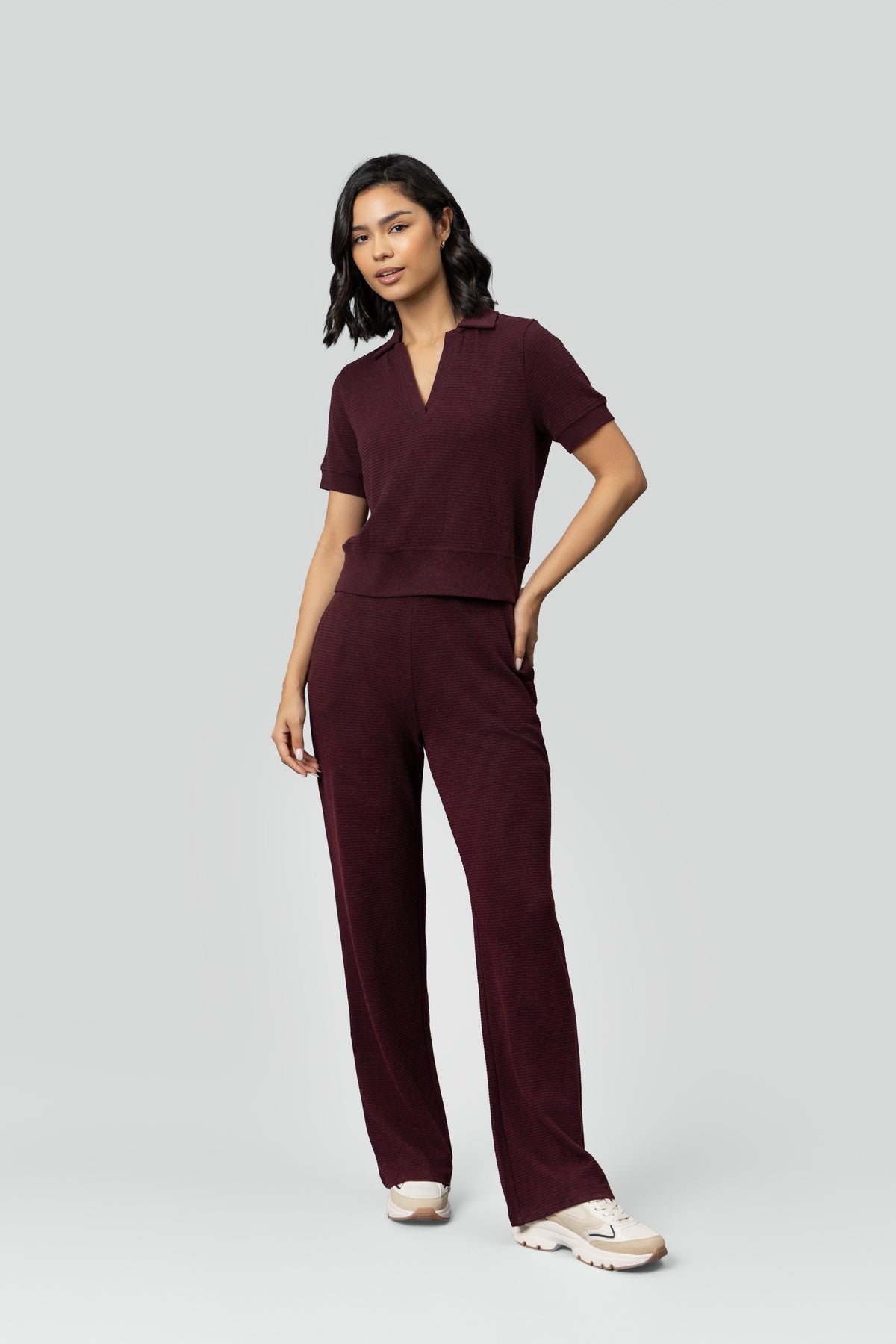 Burgundy Ottoman Rib Polo Set
