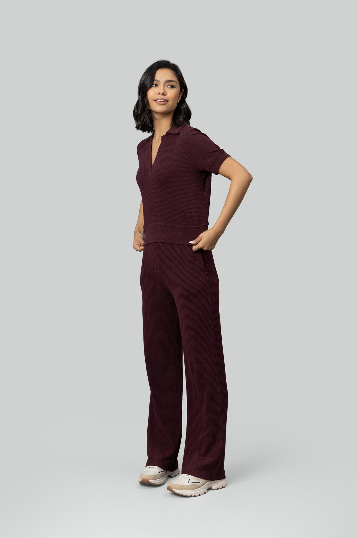 Burgundy Ottoman Rib Polo Set