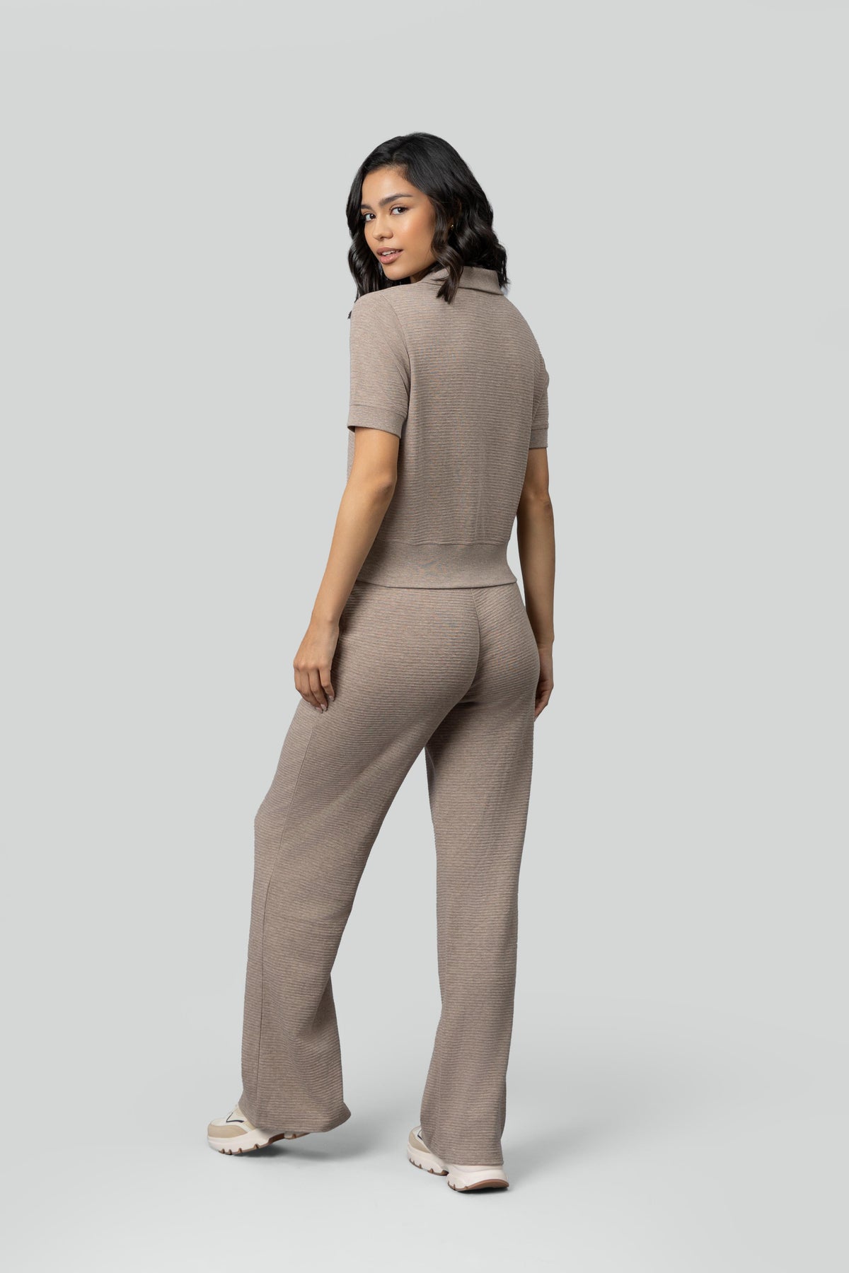Beige Ottoman Rib Polo Set
