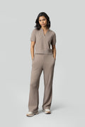 Beige Ottoman Rib Polo Set
