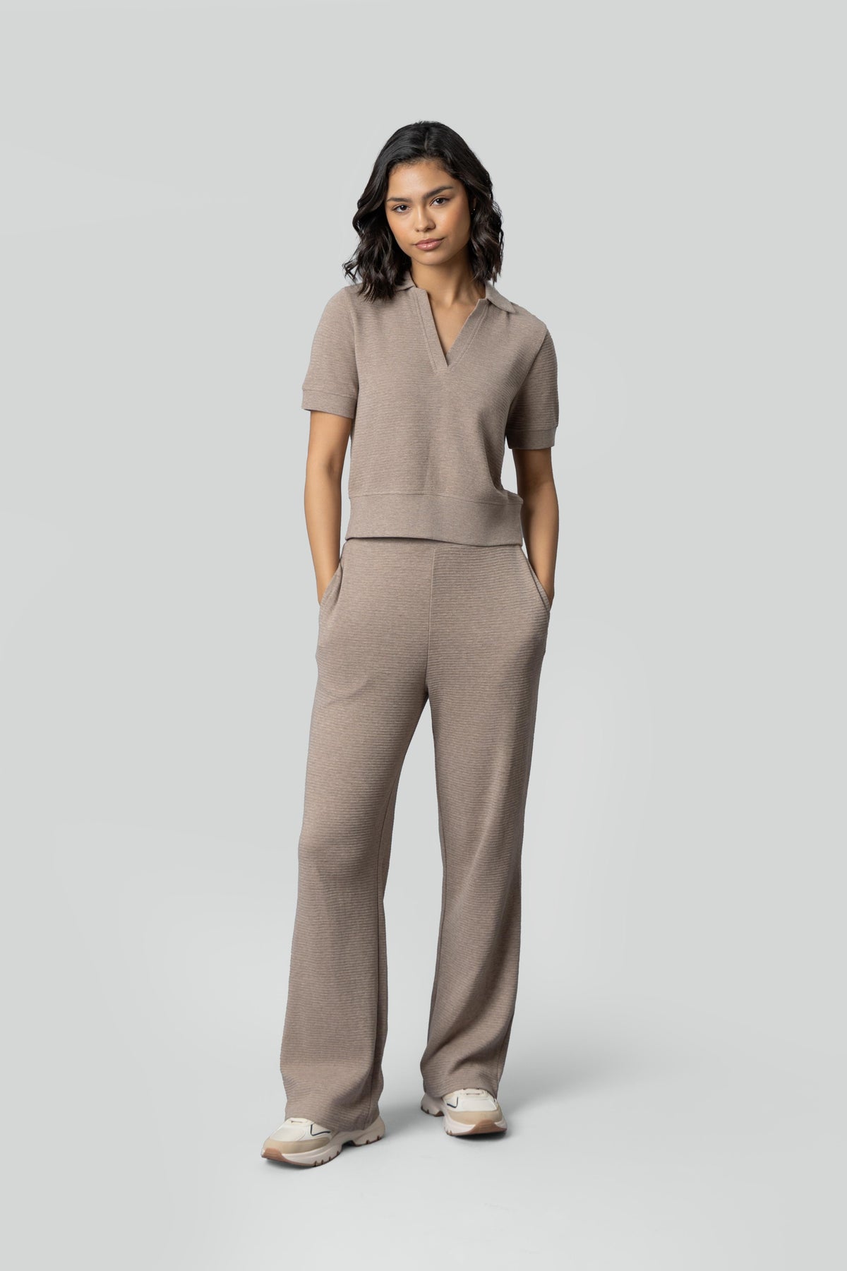 Beige Ottoman Rib Polo Set