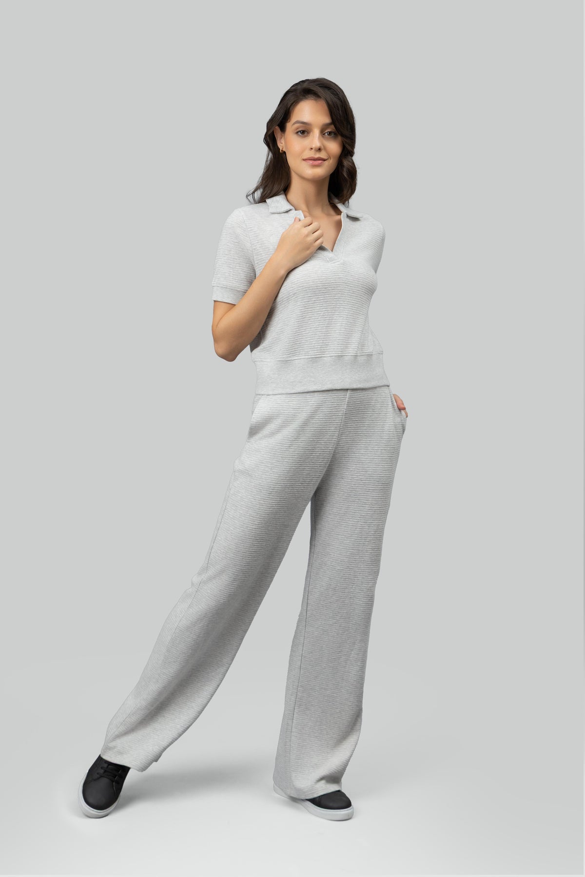 Grey Ottoman Rib Polo Set