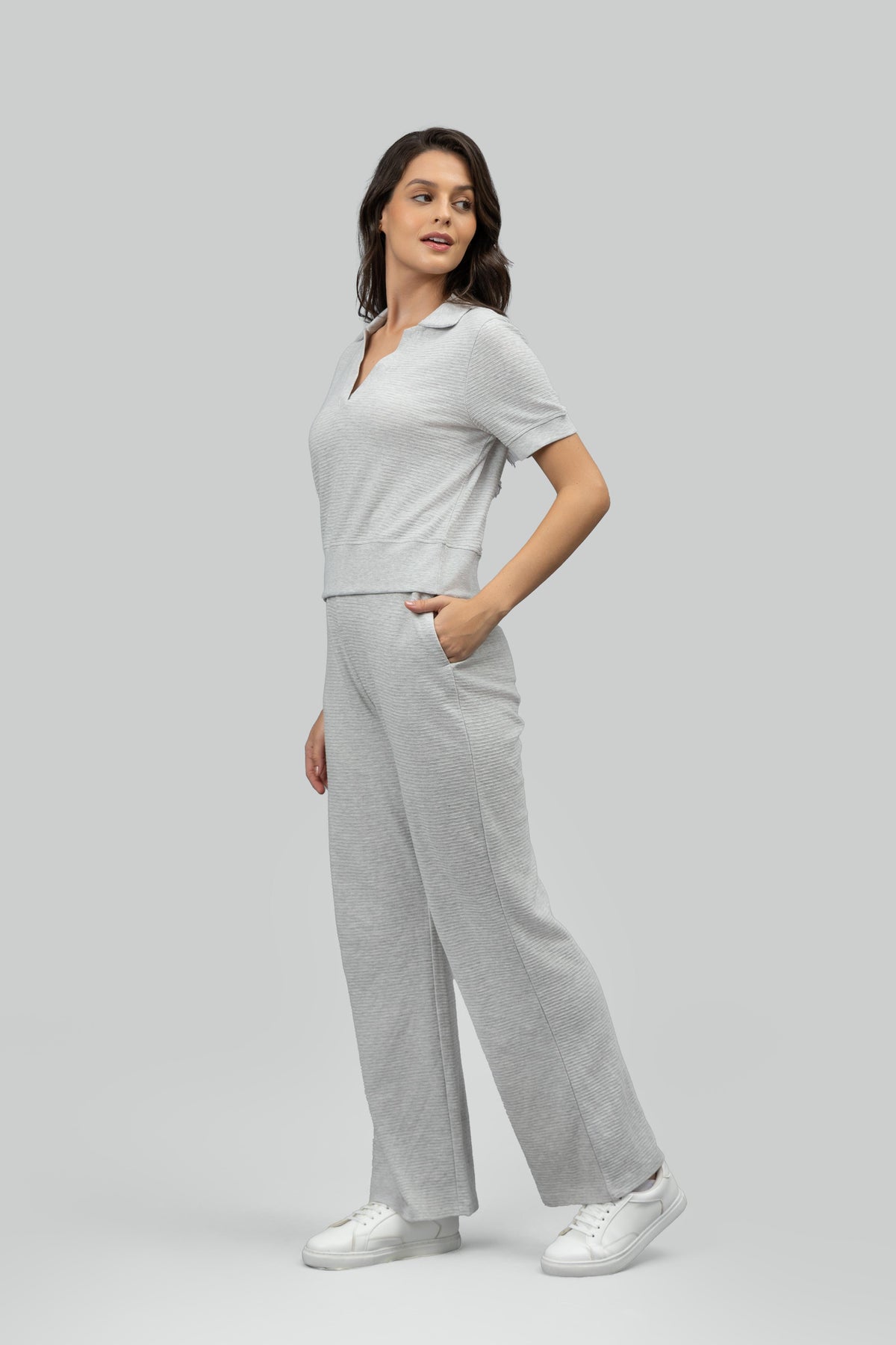Grey Ottoman Rib Polo Set