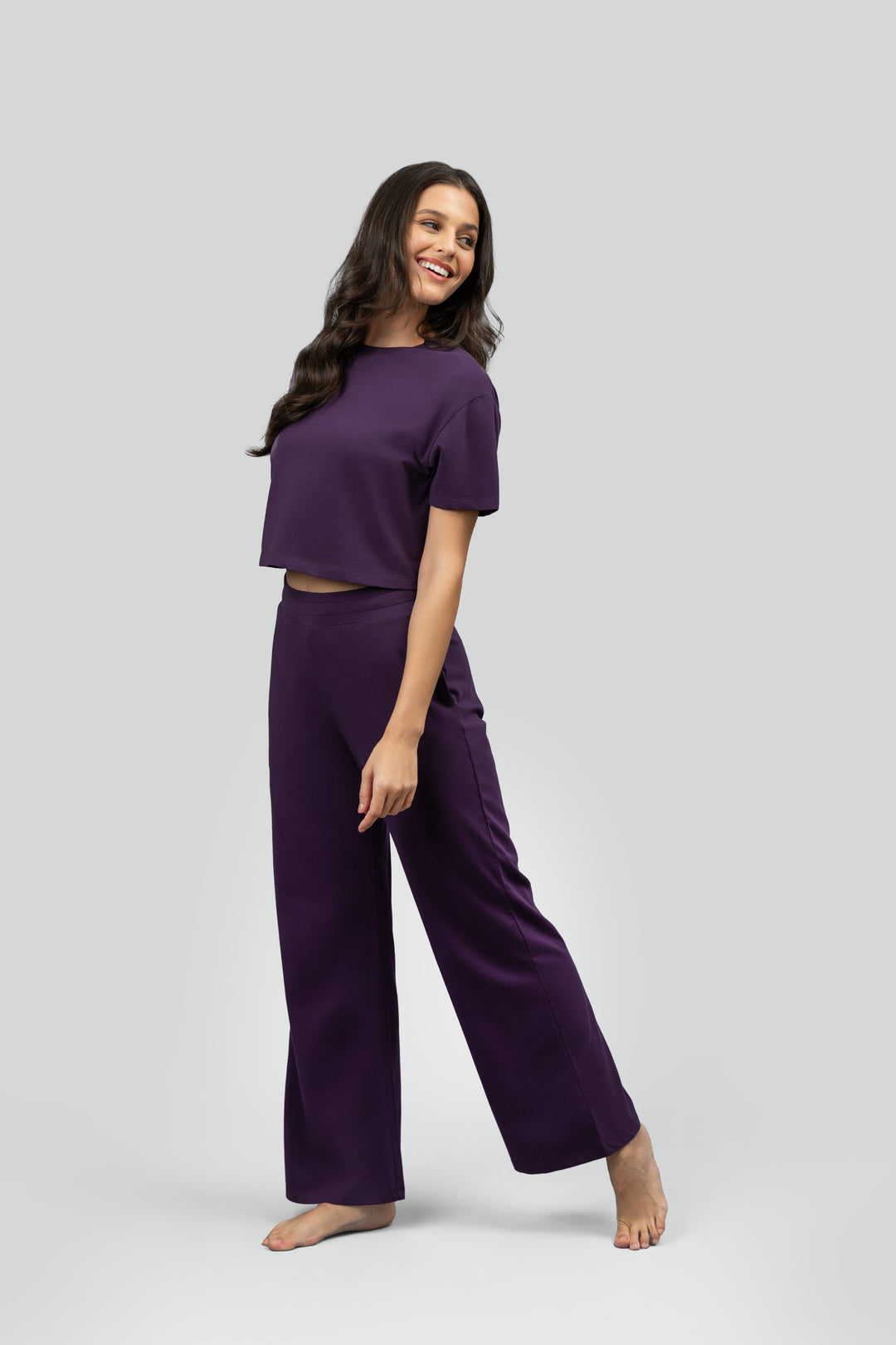 Soft Flare Plum Cropped Lounge Set