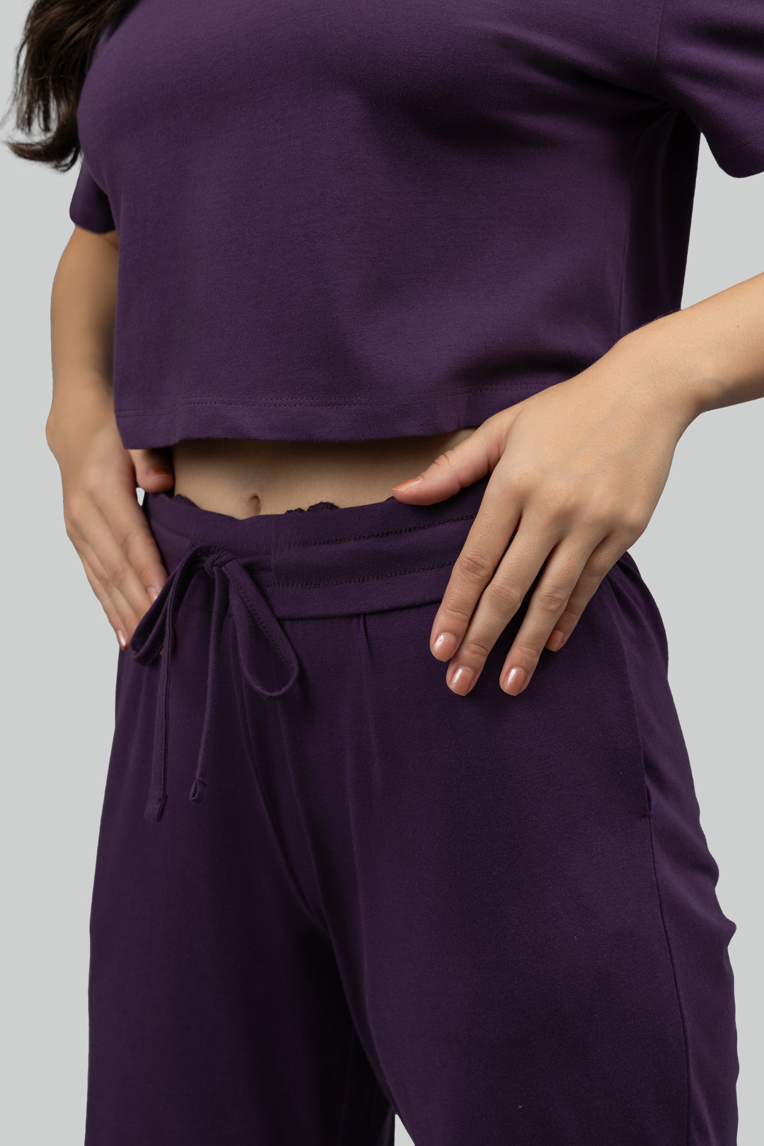 Soft Flare Plum Cropped Lounge Set