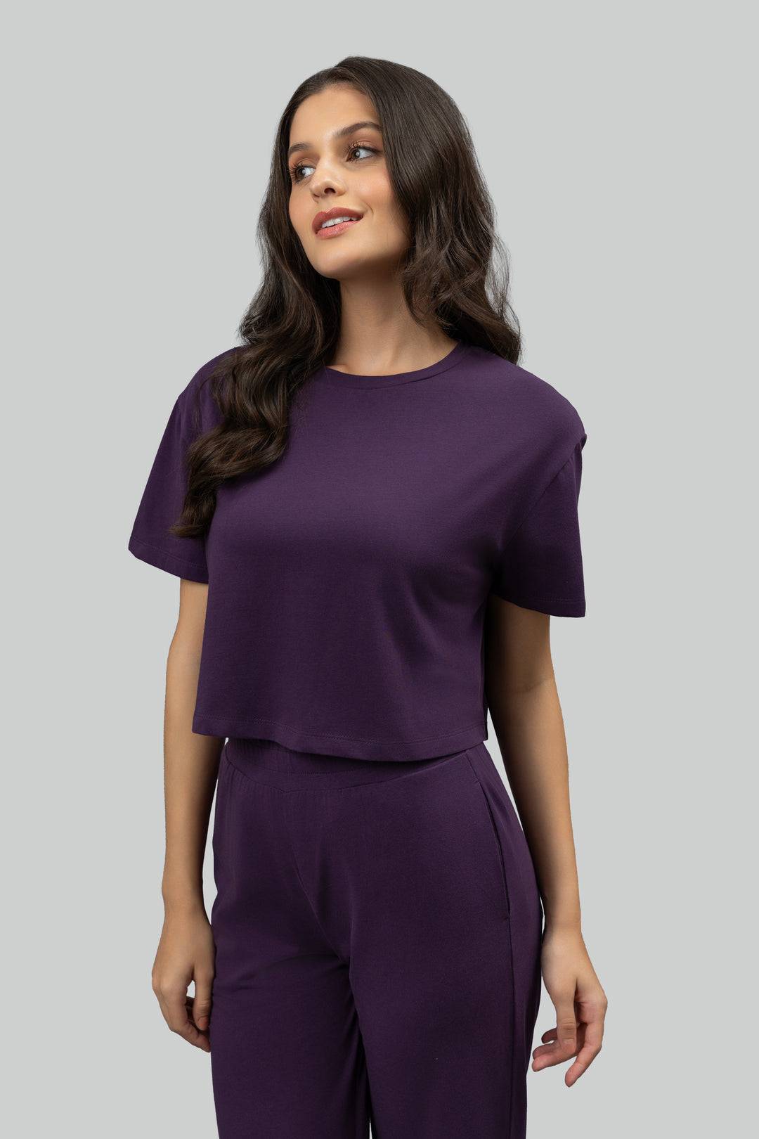 Soft Flare Plum Cropped Lounge Set