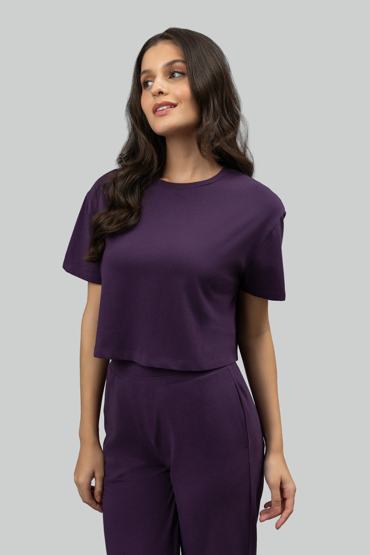 Soft Flare Plum Cropped Lounge Set