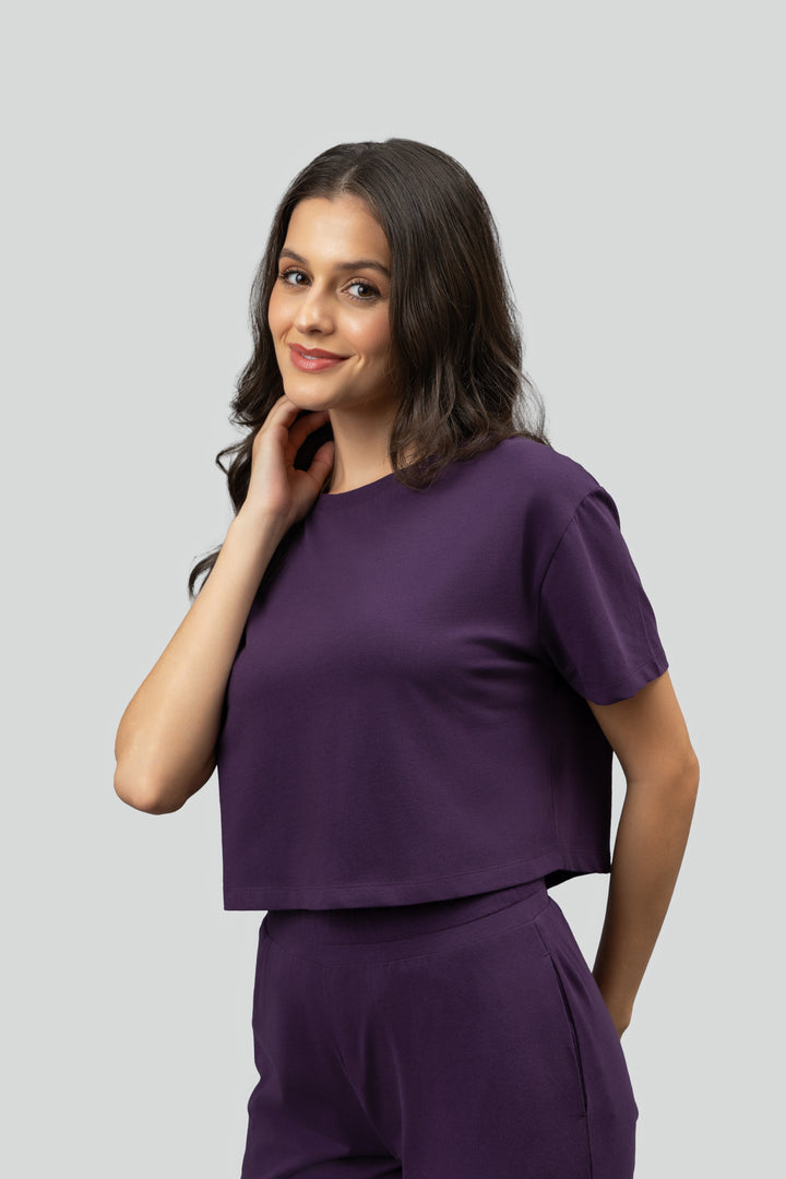 Soft Flare Plum Cropped Lounge Set