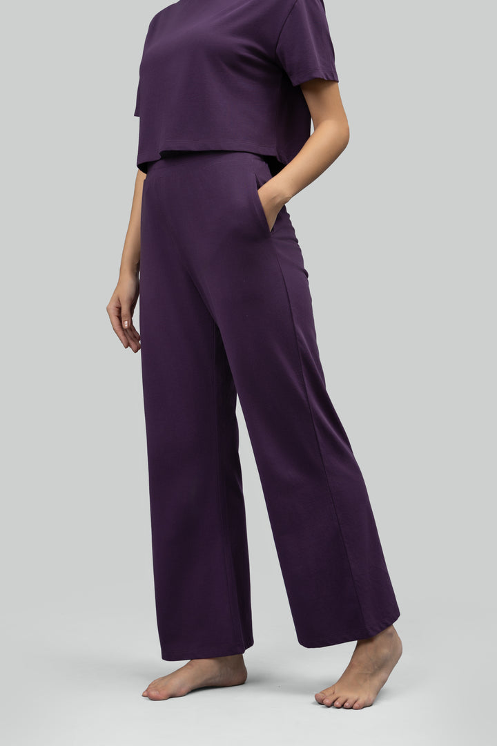 Soft Flare Plum Cropped Lounge Set