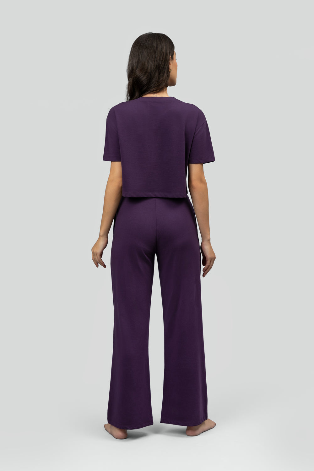 Soft Flare Plum Cropped Lounge Set