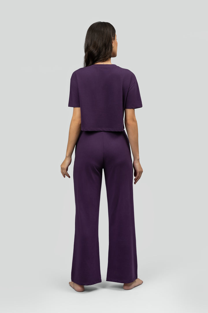 Soft Flare Plum Cropped Lounge Set