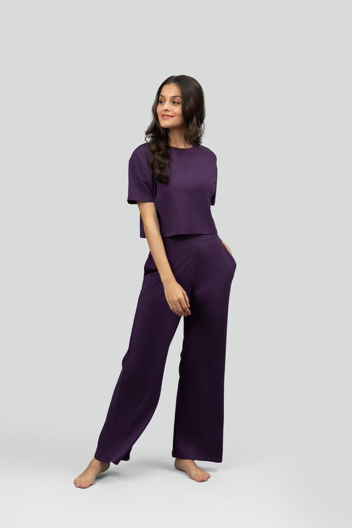 Soft Flare Plum Cropped Lounge Set