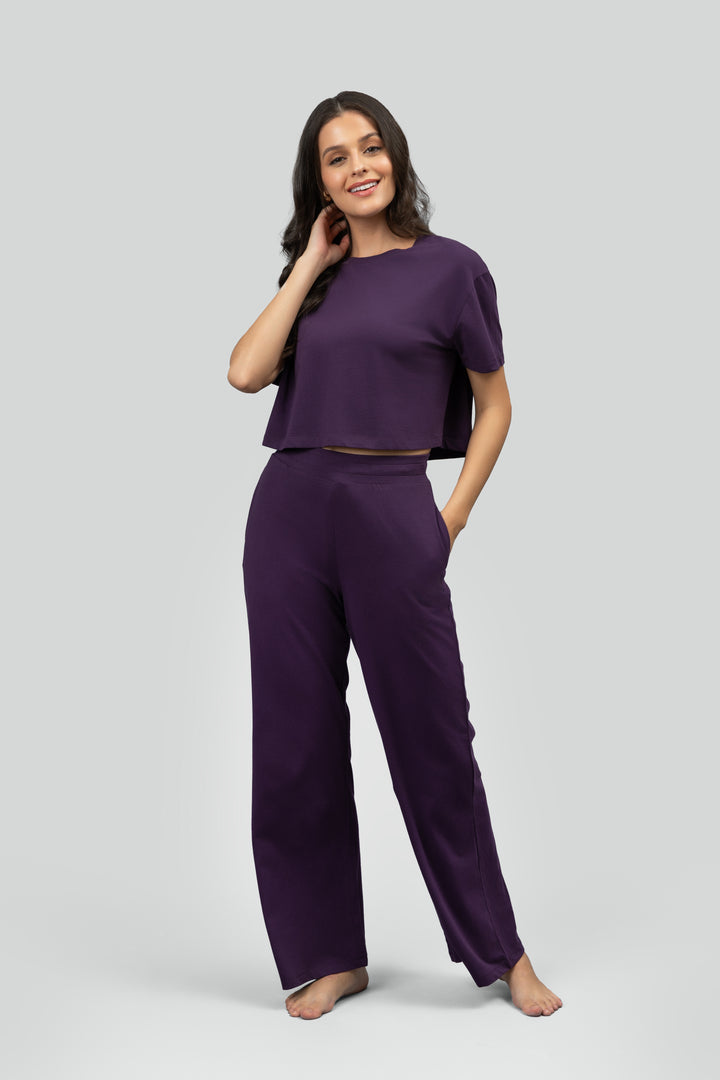 Soft Flare Plum Cropped Lounge Set