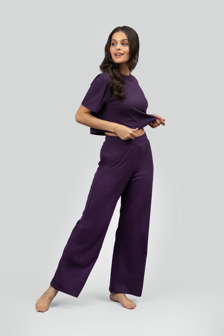 Soft Flare Plum Cropped Lounge Set