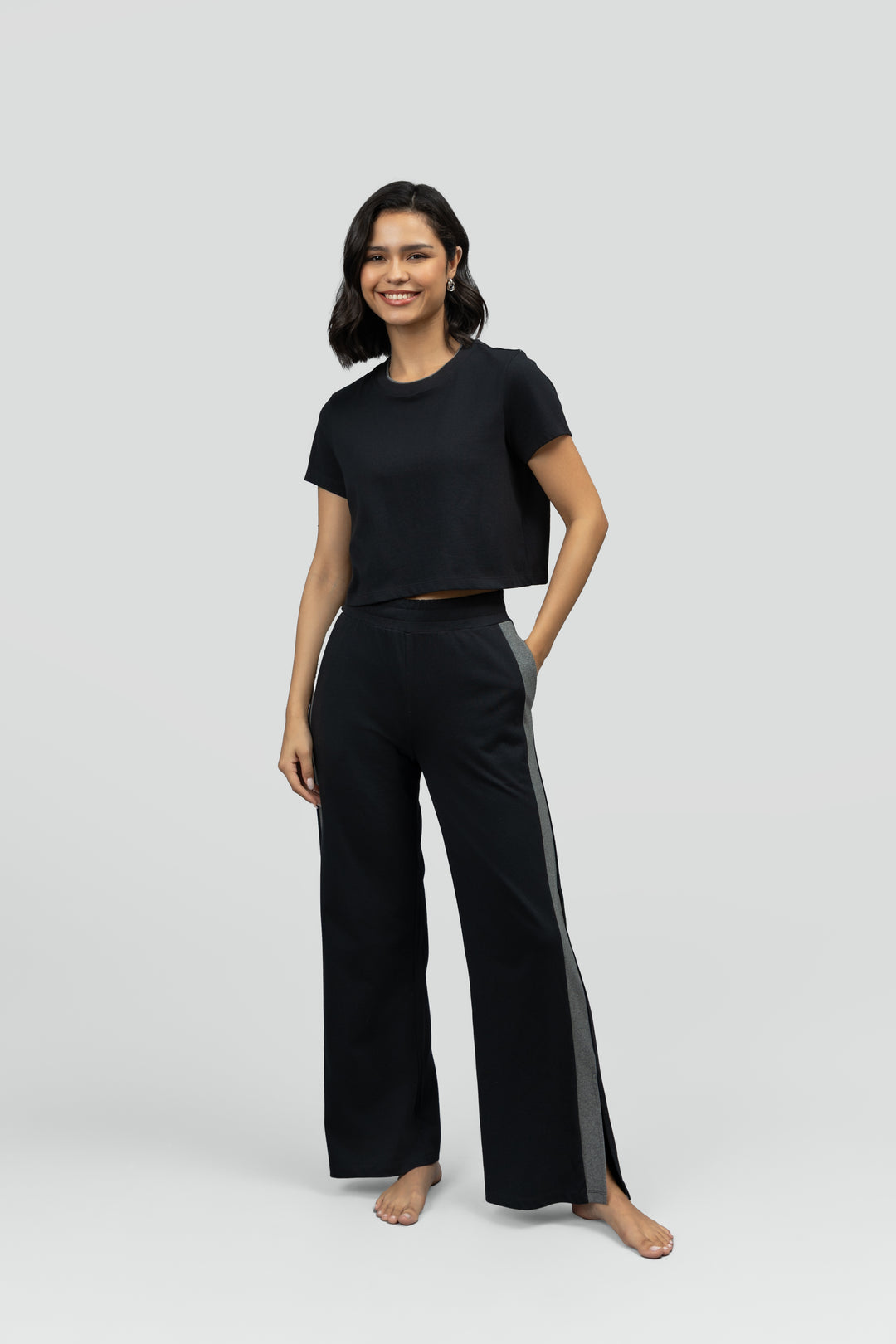 Black Soft Cotton Side Slit Flare Lounge Set