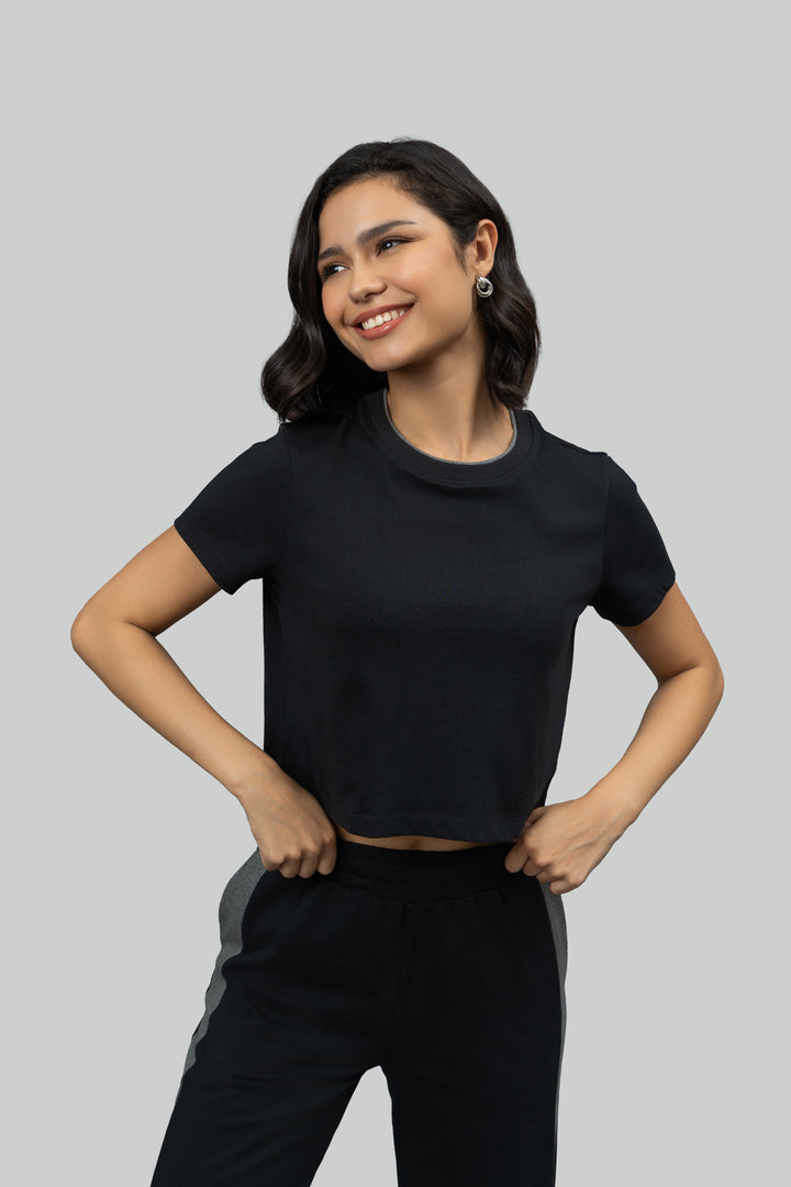 Black Soft Cotton Side Slit Flare Lounge Set