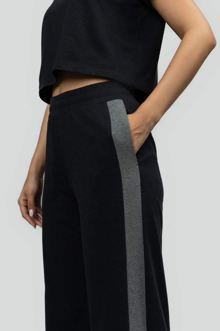 Black Soft Cotton Side Slit Flare Lounge Set