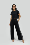 Black Soft Cotton Side Slit Flare Lounge Set