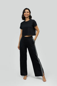 Black Soft Cotton Side Slit Flare Lounge Set