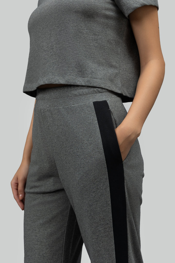 Grey Soft Cotton Side Slit Flare Lounge Set