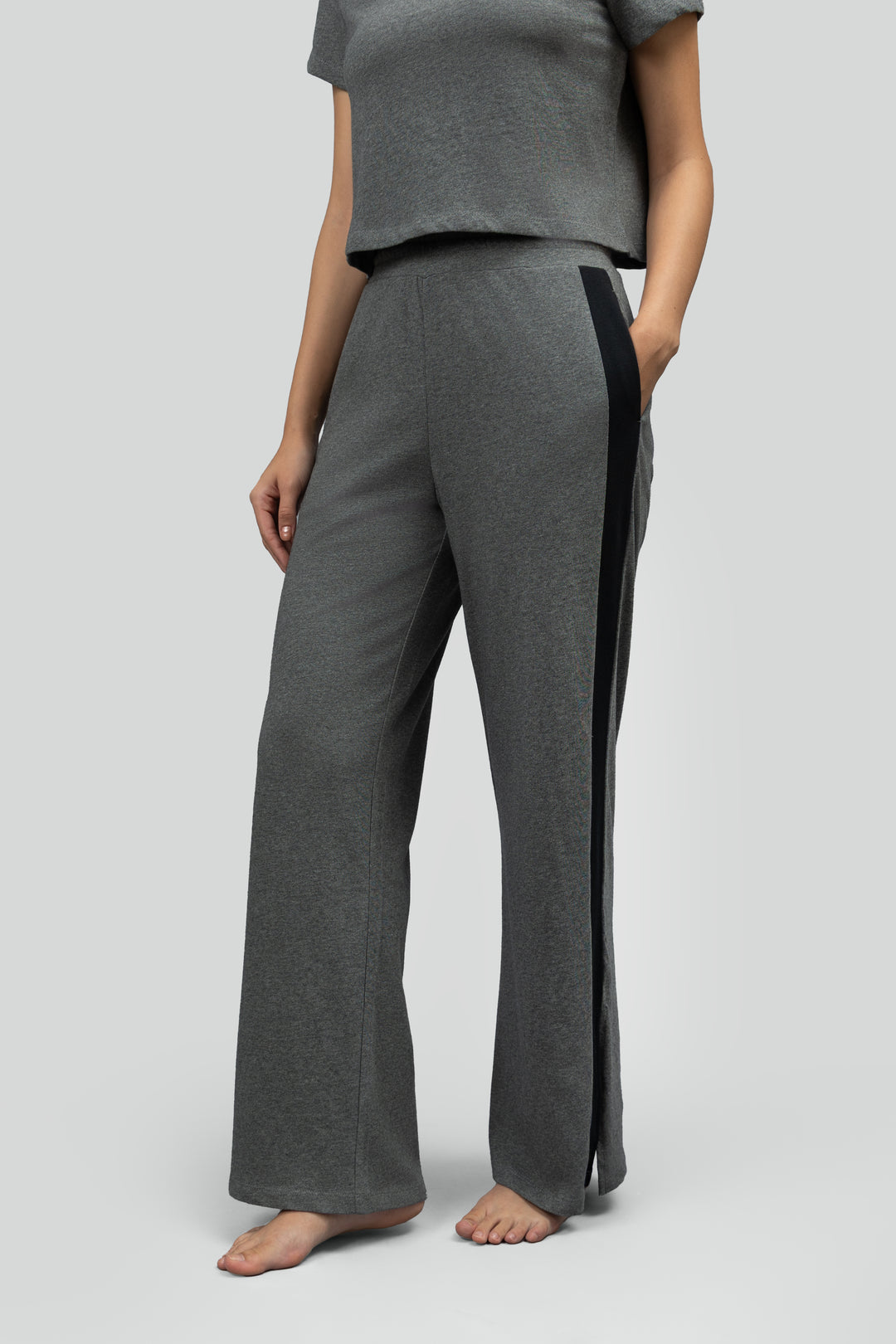 Grey Soft Cotton Side Slit Flare Lounge Set