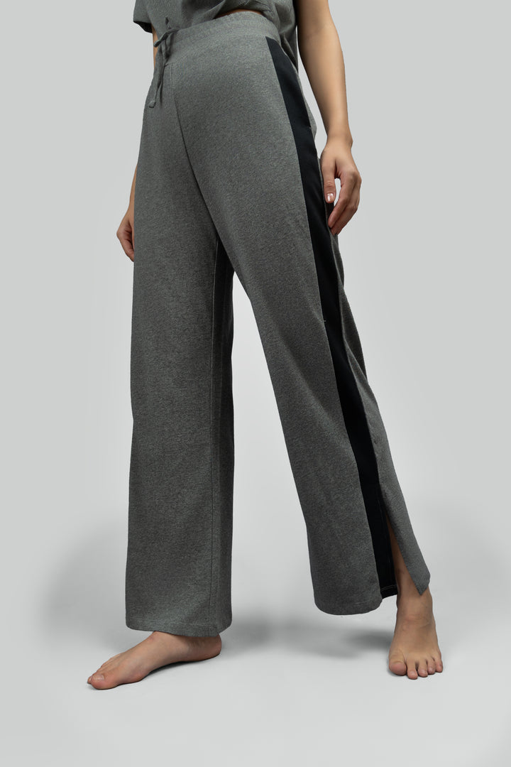 Grey Soft Cotton Side Slit Flare Lounge Set