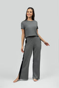 Grey Soft Cotton Side Slit Flare Lounge Set