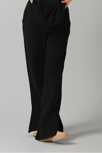 Black Cotton Terry Side Slit Pant
