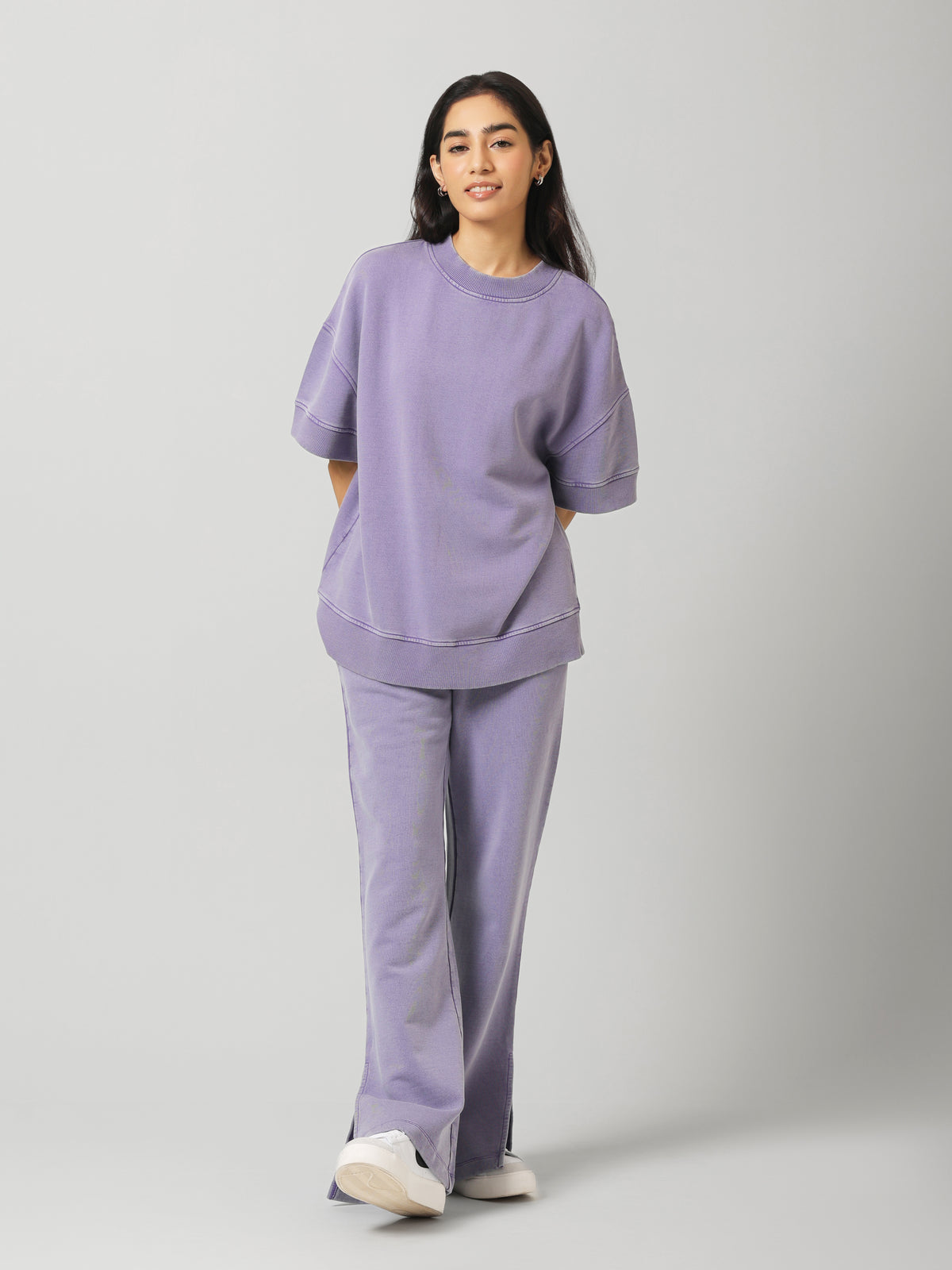 Lilac Acid Wash Short Sleeve Sweatshirt