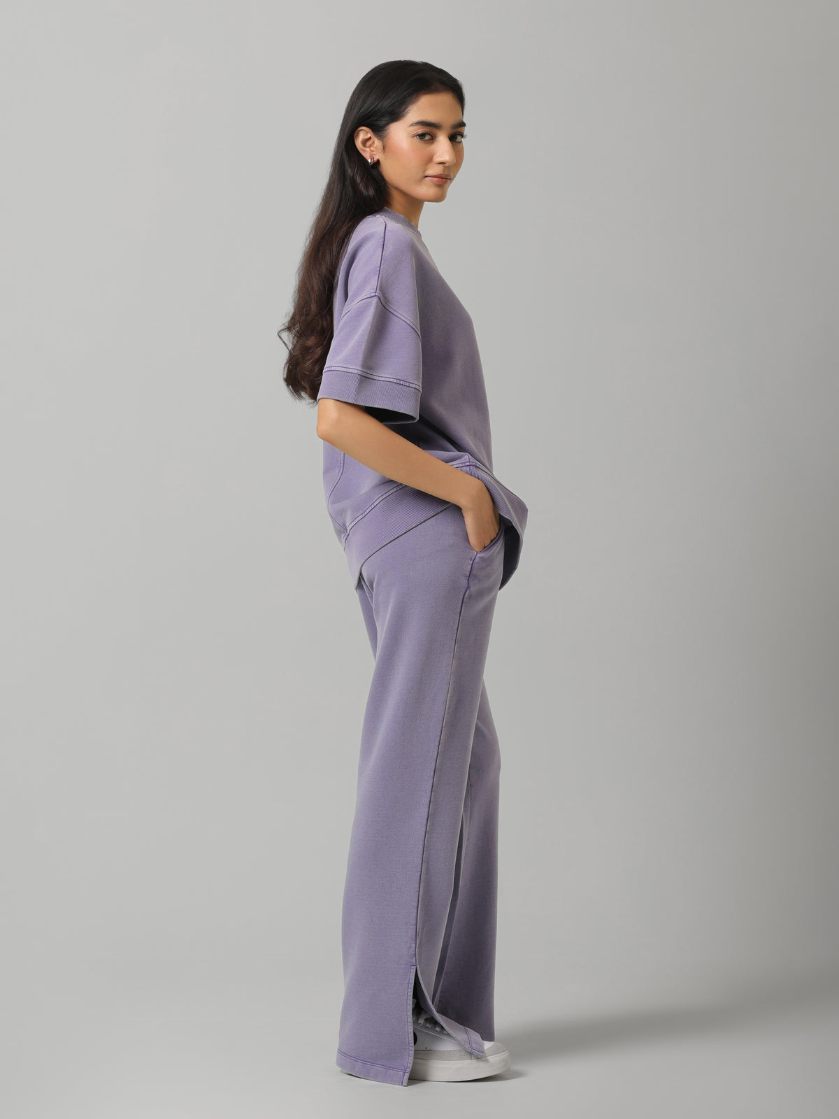 100% Cotton Terry Lilac Acid Wash Set
