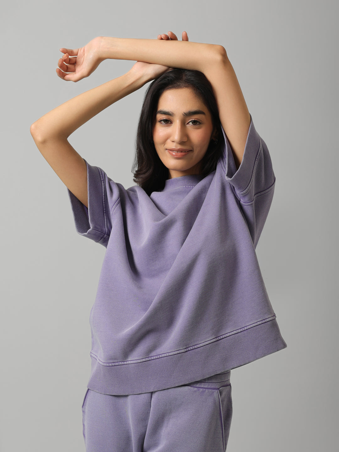 Lilac Acid Wash Short Sleeve Sweatshirt