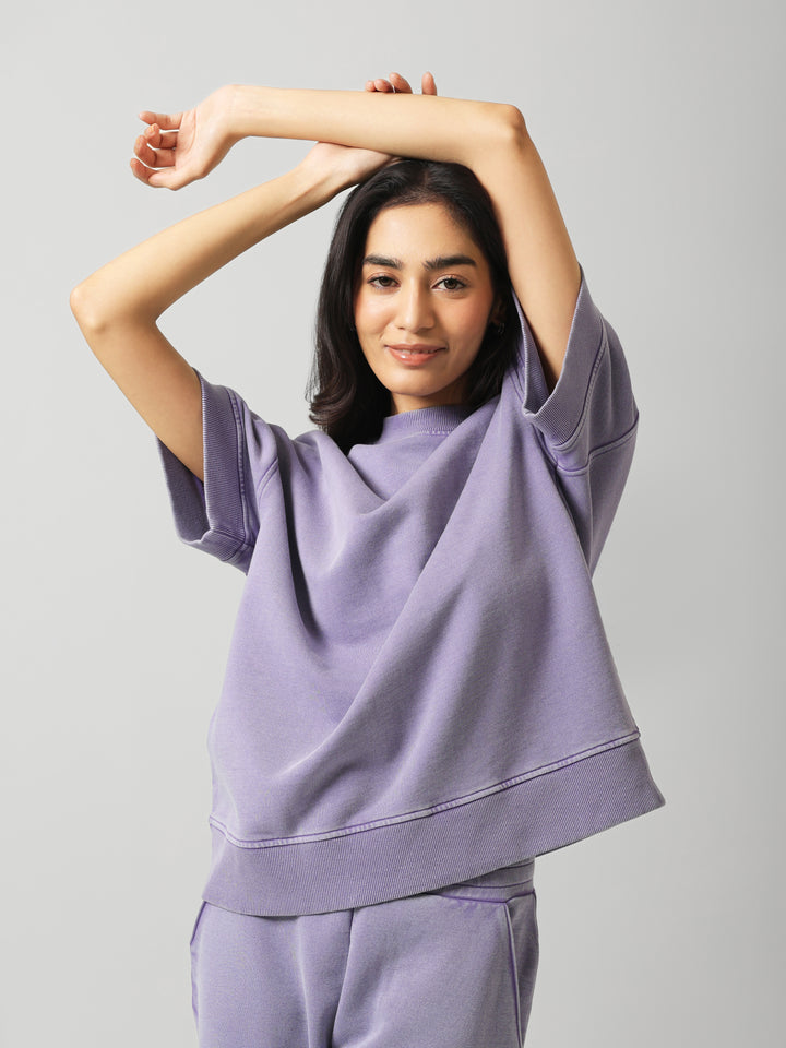 Lilac Acid Wash Short Sleeve Sweatshirt