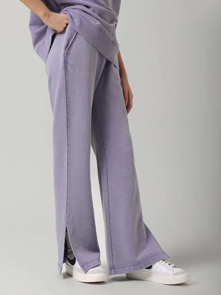 Lilac Cotton Terry Acid Wash Side Slit Pant