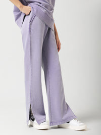 Lilac Cotton Terry Acid Wash Side Slit Pant