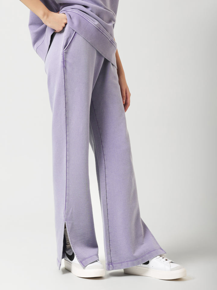 Lilac Cotton Terry Acid Wash Side Slit Pant