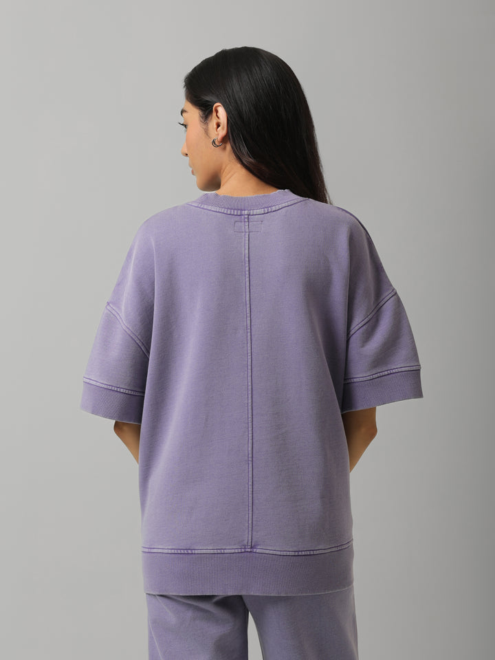 Lilac Acid Wash Short Sleeve Sweatshirt
