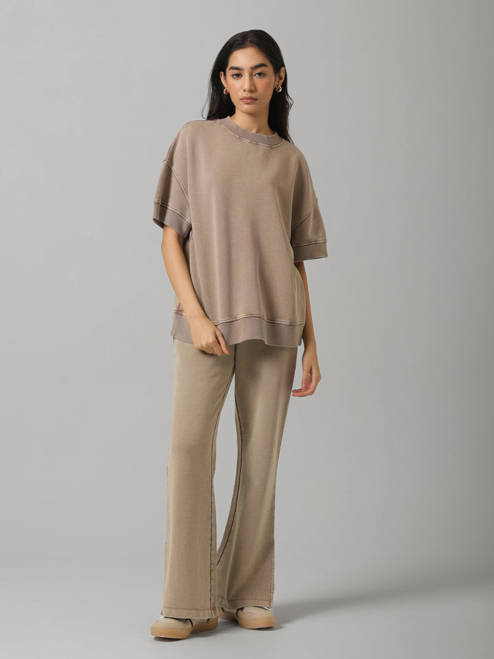 100% Cotton Terry Brown Acid Wash Set